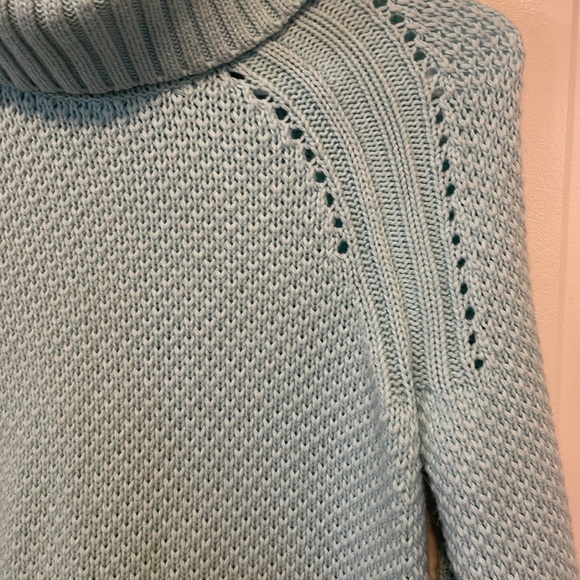 Talbots chunky Turtle Neck Sweater Lambswool blend in light bluish green Sz Sm - Picture 4 of 8